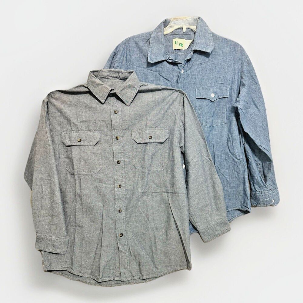 Lot of 2 VTG Key Shirt Mens Large Reg LR 100% Cotton Workwear  Blue Ranchwear